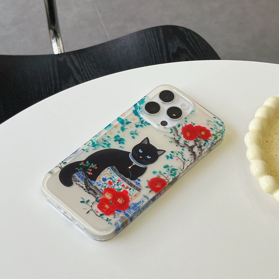TROPLET Handyhülle mit Black Cat & Porzellan Dual Layer Design für iPhone 16 15 14 13 Pro Max in Schwarz und Multicolour - Bild 2