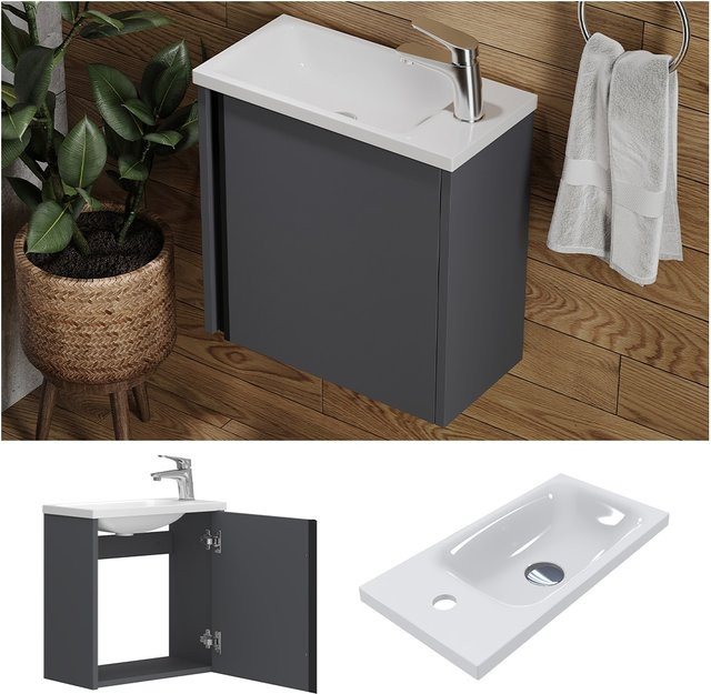 Vicco Badmöbel-Set Kleo Waschbecken mit Unterschrank in Anthrazit, Wandmontage - Bild 1