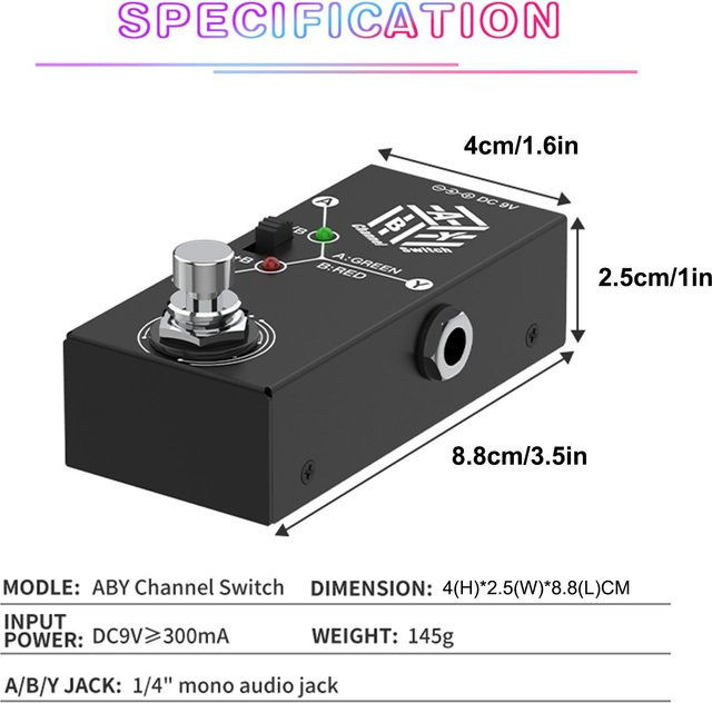Aby Box Line Selector Ab-Schalter Mini-Gitarreneffektpedal mit USB-C Anschluss und Metallgehäuse in Schwarz von Binchi Outdoor Product - Bild 1
