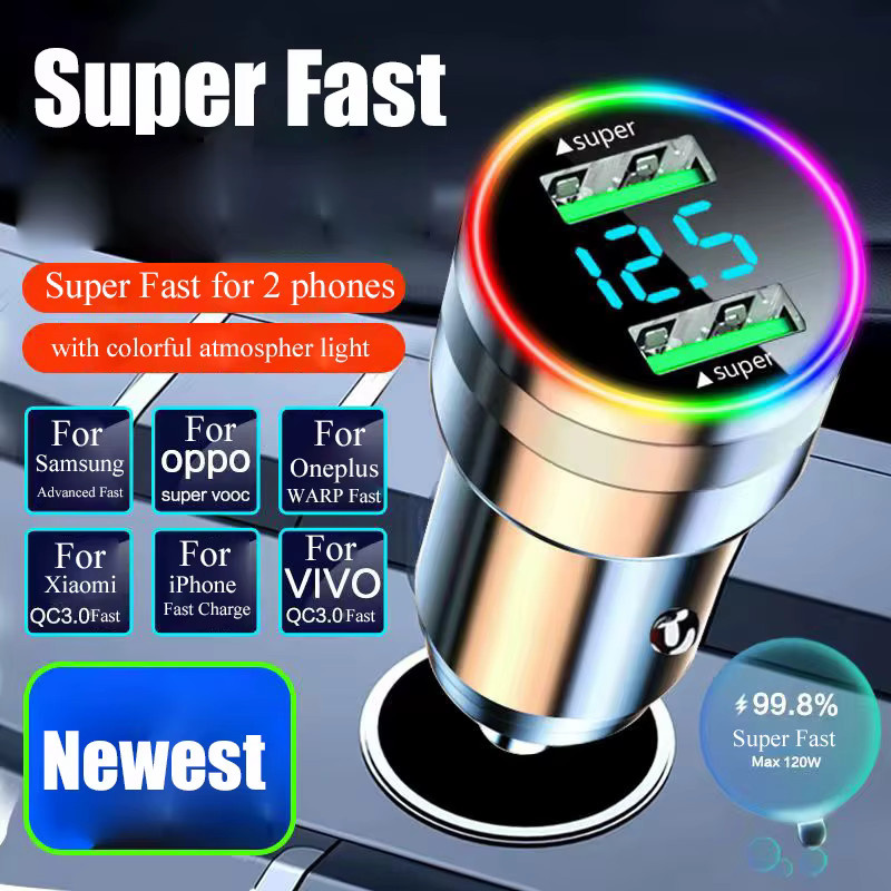 UYUXIO USB-Autoladegerät mit 300 W Dual-Port-Superschnellladeadapter, USB-A und USB-C, inklusive Spannungsüberwachung und LED-Licht für Samsung, OnePlus, Huawei, OPPO und iPhone - Bild 6