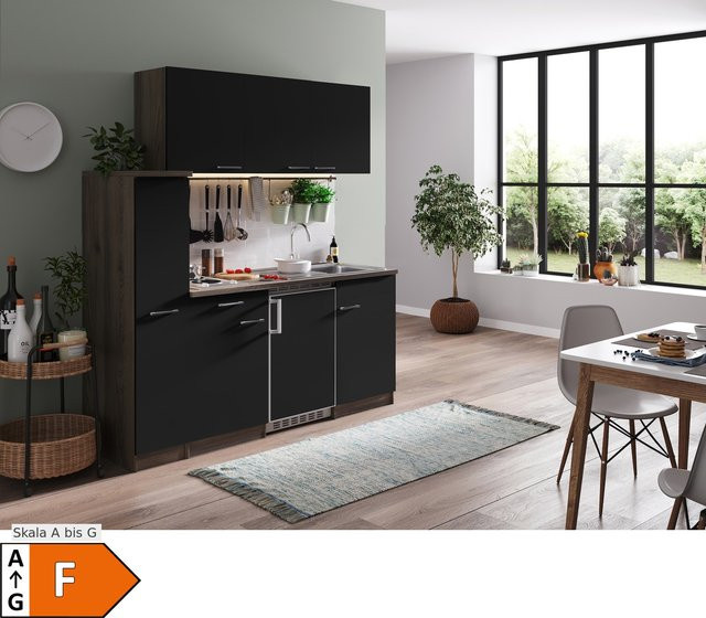Respekta Singleküche Oliver mit E-Geräten, Schwarz, Eiche York Nachbildung, B/T/H: 180 x 60 x 145,8 cm - Bild 2