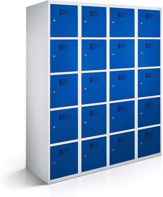 rotstahl Fächerschrank mit 20 Fächern in Dunkelblau und lichtgrauem Korpus, B/T/H: 120 x 50 x 180 cm - Bild 1