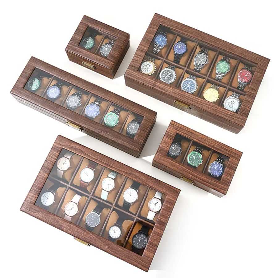 OAKCHARM Retro Uhrenbox aus PU-Leder in Holzmaserung als Organizer und Display für deine Uhrensammlung - Bild 3
