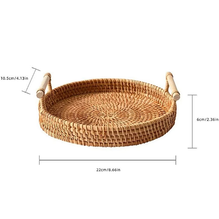 FEB.WIND Rattan-Servierkorb mit Griffen in Braun, handgewebtes Tablett für Brot und Obst, B: 22,0 cm, T: 22,0 cm, H: 6,0 cm - Bild 6