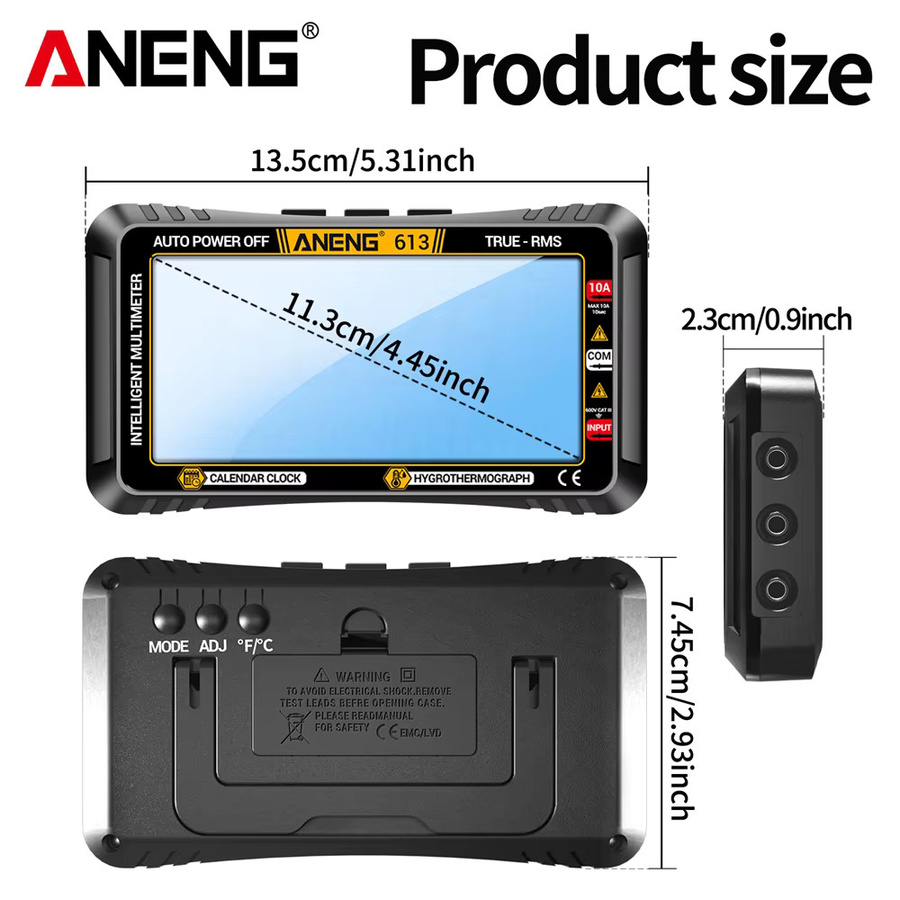 ANENG 612/613 3-in-1 Smart Digital-Multimeter in Rot für AC/DC-Spannung, Kapazität, Widerstand und Frequenz mit Kalender und Buzzer - Bild 4