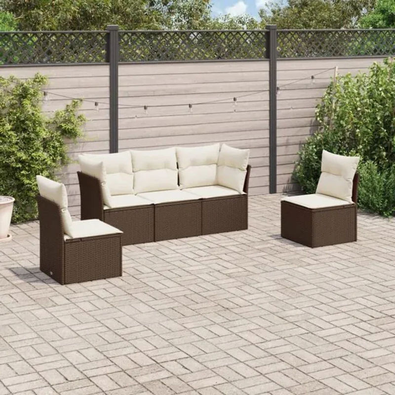 5-tlg. Garten-Sofagarnitur mit Kissen aus Polyrattan in Braun und Beige von VIDAXL - Bild 1