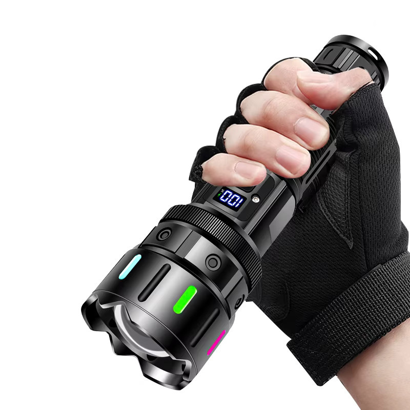 JIASHUAIXIN Hochleistungs-LED-Taschenlampe in Schwarz, wiederaufladbare taktische Zoom-Taschenlampe mit Power-Display und USB-C-Anschluss - Bild 5