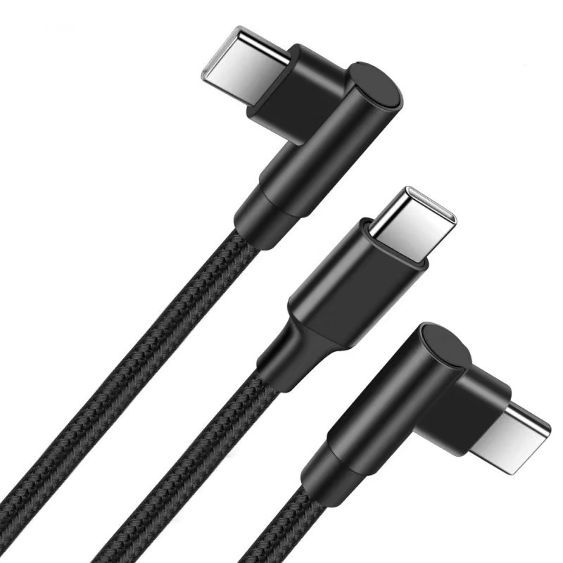 100W L-förmiges USB-C zu USB-C Schnellladekabel in Schwarz, geflochtenes 90 Grad gebogenes Typ-C-Kabel für Gaming-Handys und Laptops - Bild 5