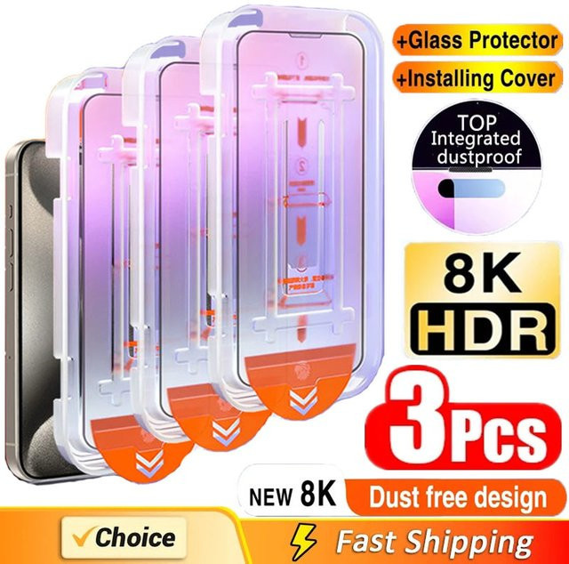 3er-Pack Arvin Displayschutzfolgen aus Glas mit oleophober Beschichtung, transparent, passend für iPhone 11 12 13 14 15 16 Pro Max Mini XR Plus - Bild 1