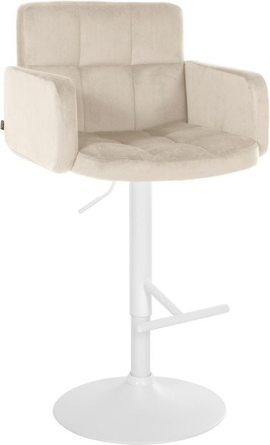 CLP Barhocker Los Angeles mit Lehne, gepolsterter Barstuhl aus Samt in Beige, höhenverstellbar und drehbar mit Fußstütze - Bild 1