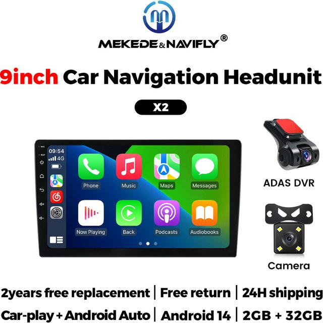 NaviTree Android 14 2Din Auto Radio Multimedia Video Player mit DVR Monitor und Rückfahrkamera Display Bildschirm, CarPlay, Schwarz, Universal Host - Bild 1