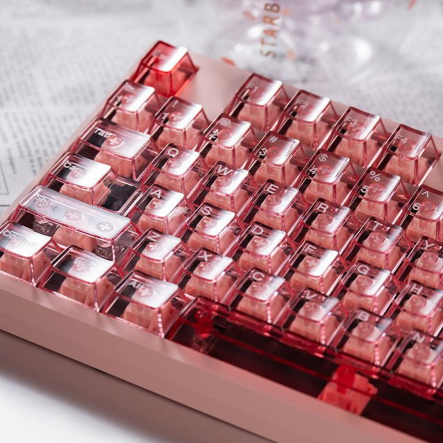 Venit Keys Tastenkappen Kirschprofil in Kristallrosa und Transparent aus PC für mechanische MX-Tastaturen - Bild 1