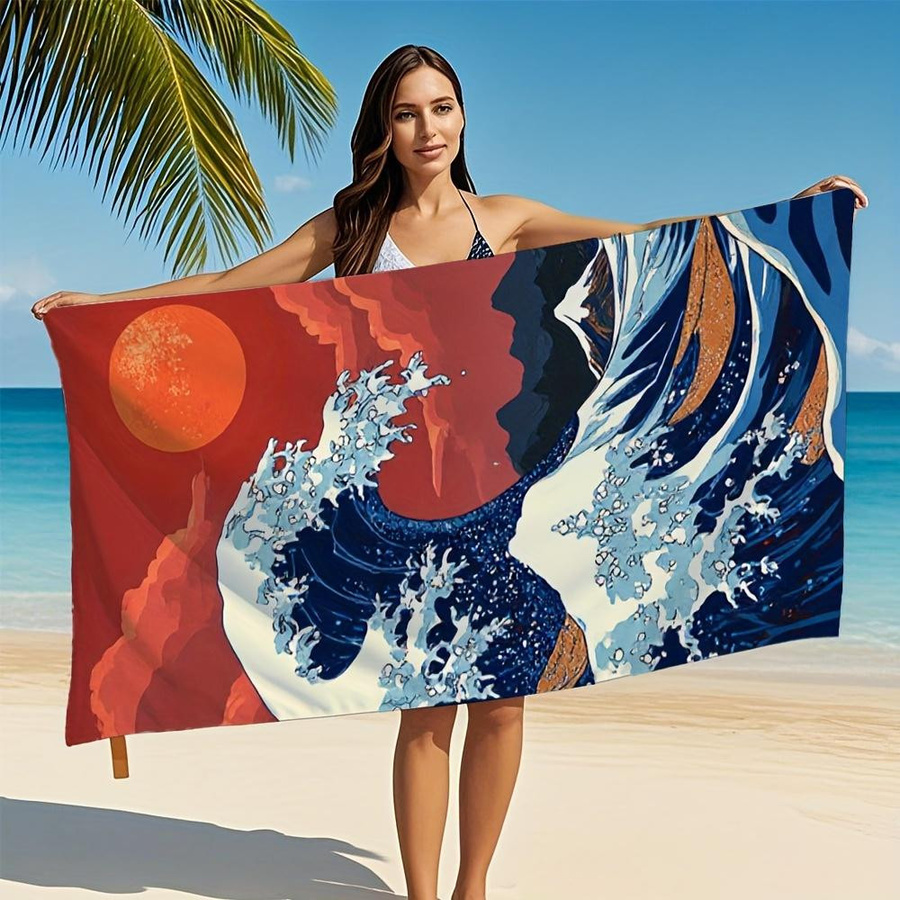 Dalangpa Mikrofaserhandtuch Große Welle vor Kanagawa, schnelltrocknend und saugfähig, Multicolor, Breite: 30 cm, Höhe: 60 cm - Bild 2