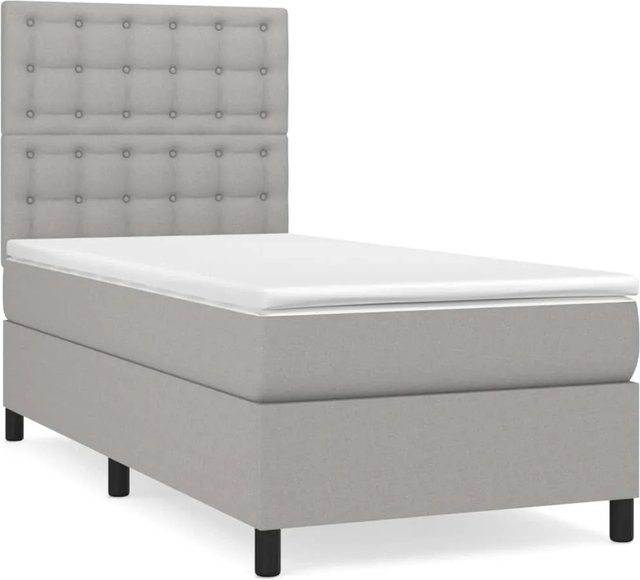 vidaXL Boxspringbett Hybrid mit Matratze und Taschenfederkern, Hellgrau, B/T/H: 90 x 200 cm - Bild 1