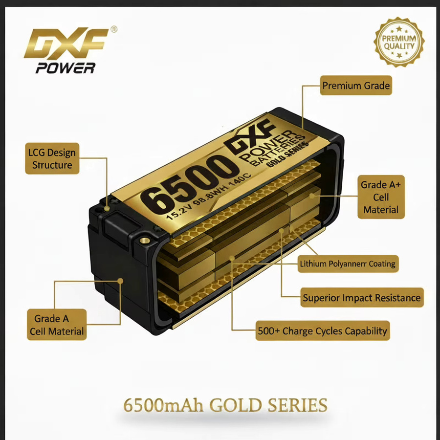 DXF Lipo-Akku 6500mAh 4S 15,2V 140C Klasse A LCG HV-Akku mit XT90 oder EC5 Anschluss für RC Modellauto Boot und LKW - Bild 2