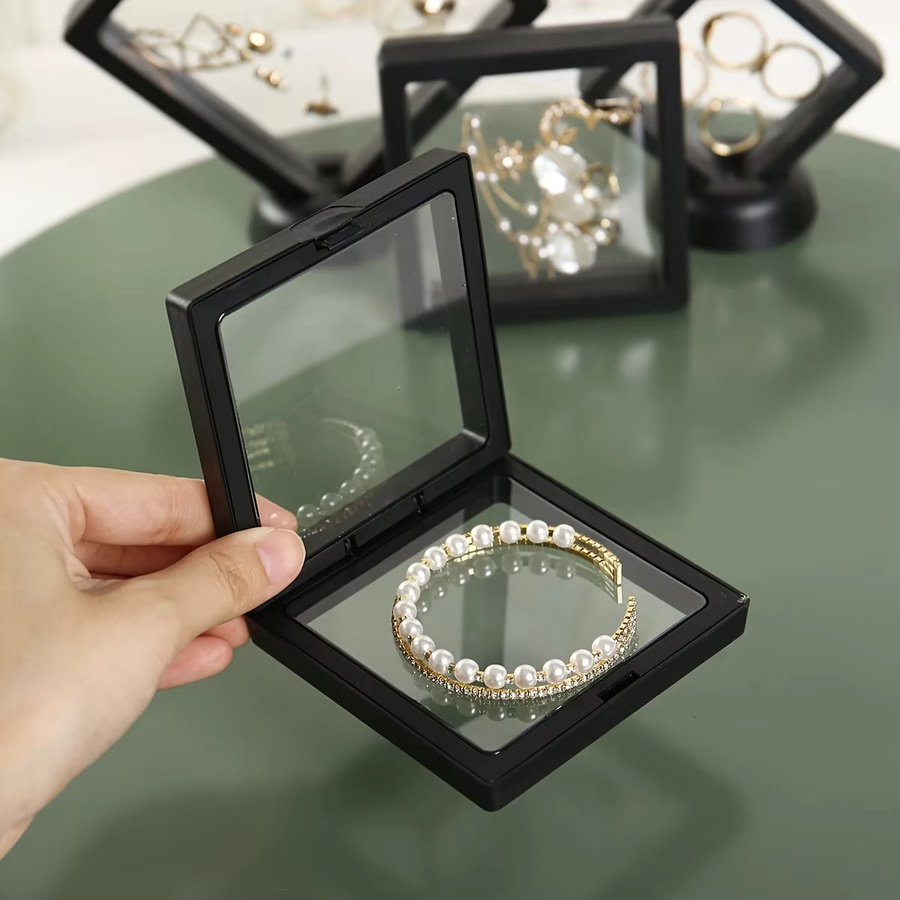 10 Stück Transparente Schwebe-Displayboxen aus Kunststoff für Schmuck, Ringe und Münzen in Schwarz - Bild 3