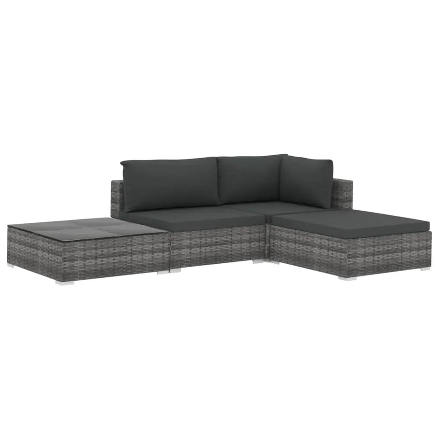 vidaXL 4-tlg Garten-Lounge-Set aus Poly Rattan in Grau mit Auflagen und Ottoman für Terrasse und Garten - Bild 2