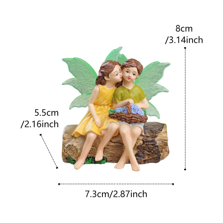 Paar Engel-Gartenstatuen mit leuchtenden Flügeln für Bonsai und Außenbereich, Mehrfarbig - Bild 3