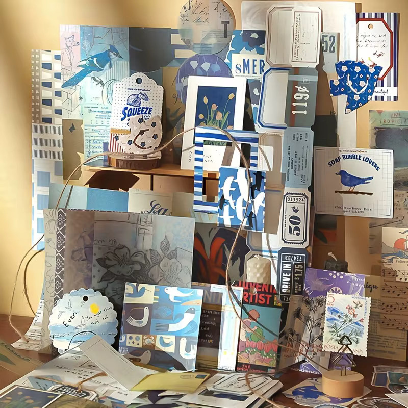 Journamm DIY Scrapbooking Set mit 86 Stück Bastelmaterialien für Collage und Junk Journal in Blau und Mehrfarbig - Bild 3
