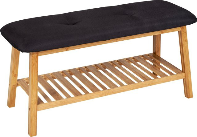 WENKO Schuhbank Ecori aus Bambus mit schwarzem Sitzpolster aus Polyester - Bild 1