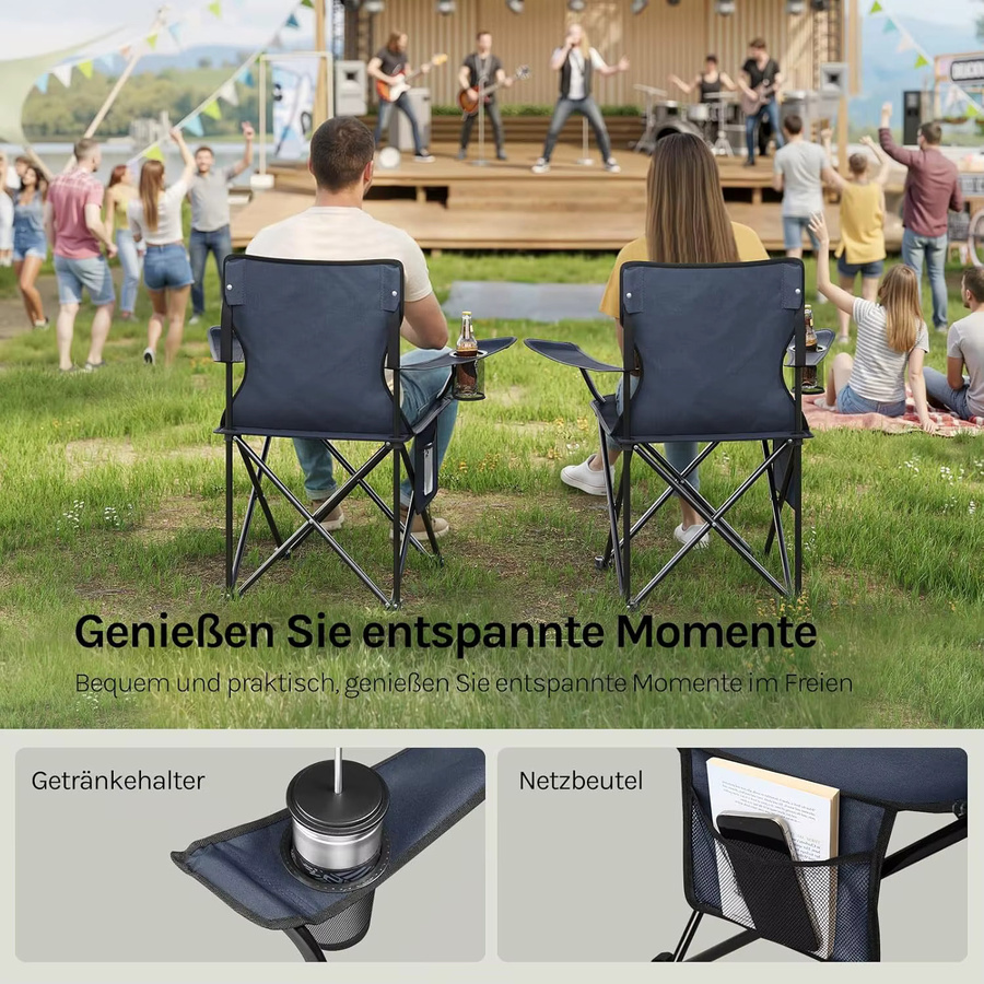 WOLTU 2er Set Outdoor Campingstühle in Blau mit Getränkehalter und Seitentaschen - Bild 3