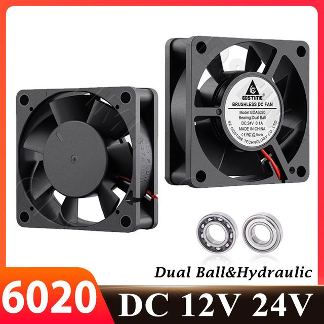 Gdstime 6020 Axiallüfter Schwarz B/T/H: 6,0 x 6,0 x 2,0 cm 24V 12V DC Bürstenloser Kühllüfter mit Doppelkugellager für 3D-Drucker - Bild 1