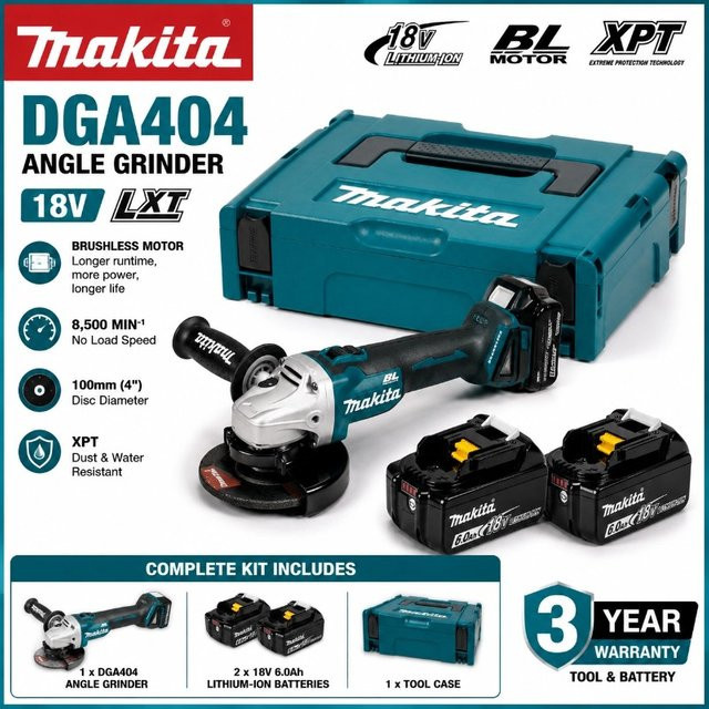 Makita DGA404 Bürstenloser Hochleistungs-Elektroschleifer mit 125 mm Scheibendurchmesser, 18V Akku-Winkelschleifer inklusive 6Ah Akku - Bild 1
