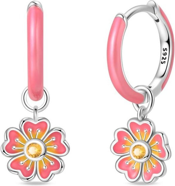 Ohrringe 925 Silber, Rosa Herz, Blume, Zirkonia, Damen - Bild 1