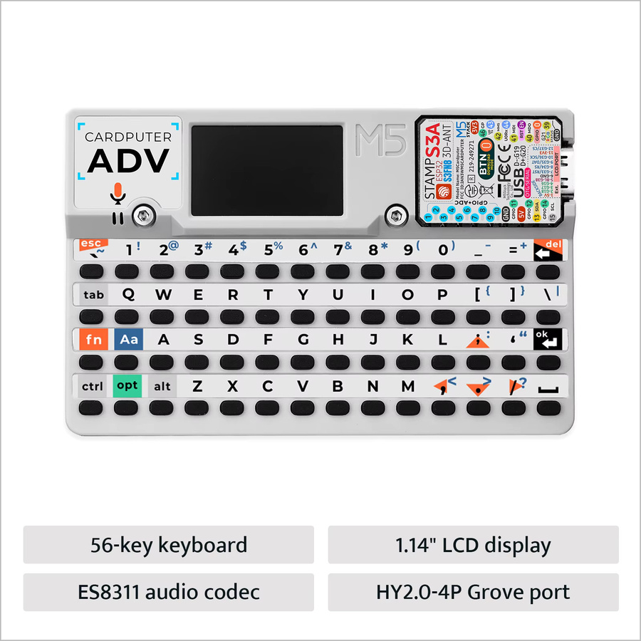 M5Stack Cardcomputer Advanced Edition ESP32 Tragbarer Computer mit 1,14-Zoll-Bildschirm und 56-Tasten-Tastatur Card S3A Entwicklungskit in Weiß - Bild 2