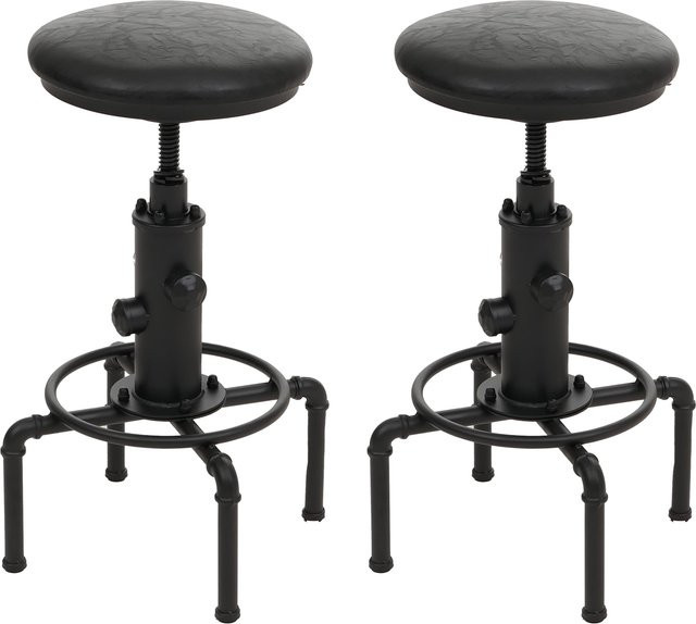 2er-Set MCW Barhocker N23 Industrial, höhenverstellbare Tresenhocker aus Metall und Kunstleder, Schwarz - Bild 1