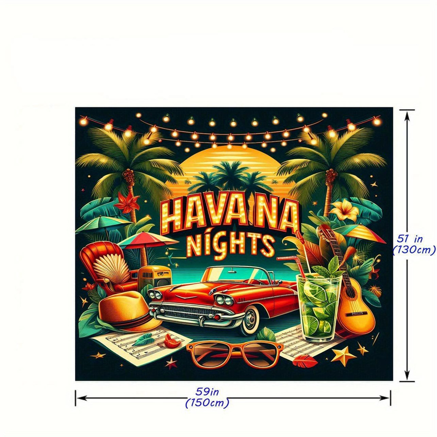 Wandteppich Havanna-Nächte mit Oldtimer und Mojito von JMG Household Supplies, Mehrfarbig, B: 100 cm, H: 150 cm - Bild 5