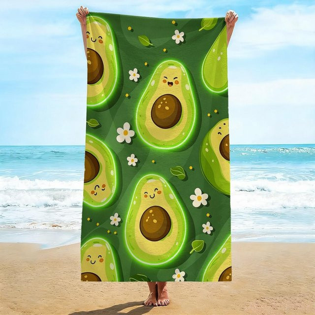 Shanika Chen Übergroßes Avocado Strandtuch aus weicher Mikrofaser in Grün, schnelltrocknendes Badetuch mit Cartoon Avocado Aufdruck, Breite: 40 cm, Höhe: 60 cm - Bild 1