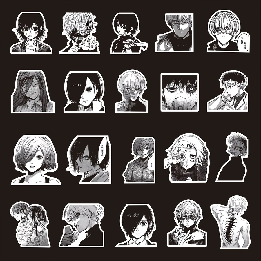 70 Stück Tokyo Ghoul Kaneki Ken Anime Aufkleber in Schwarz und Weiß für Laptop, Koffer und Scrapbooking - Bild 3