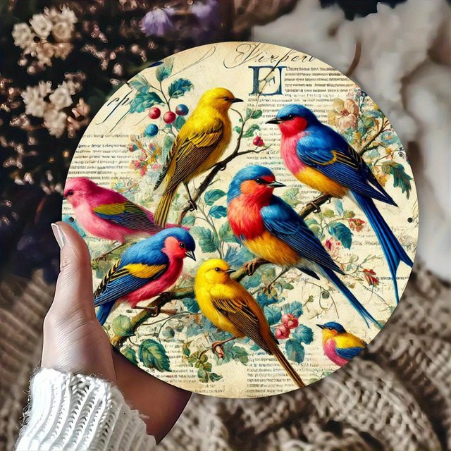 Runde Metallwandkunst von Potdemiel mit Vogeldesign und floralen Elementen in Multicolour, Durchmesser: 20,32 cm - Bild 1