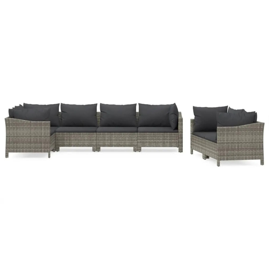 vidaXL 7-tlg. Garten-Lounge-Set in U-Form aus grauem PE-Rattan mit Kissen und pulverbeschichtetem Stahlgestell - Bild 2