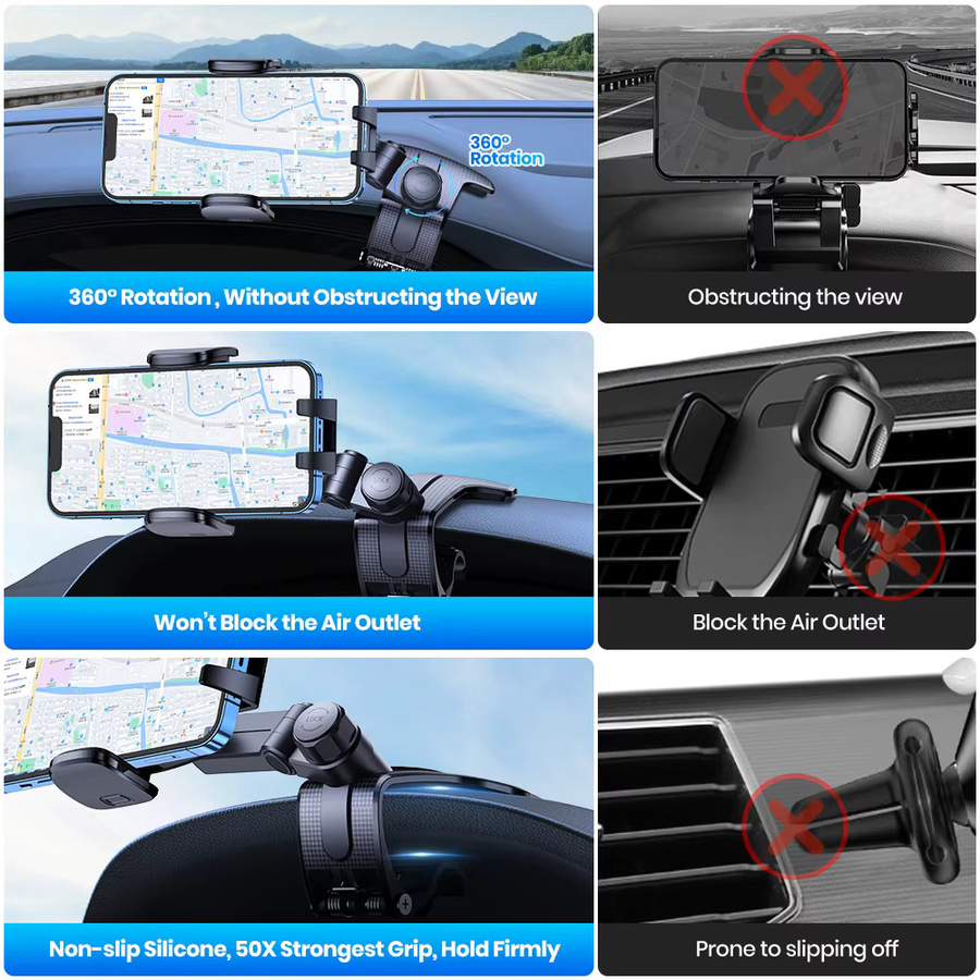 TOPK Autotelefonhalter Armaturenbretthalterung Easy Clip Universal Telefonständer in Schwarz für iPhone, Samsung und Xiaomi - Bild 2