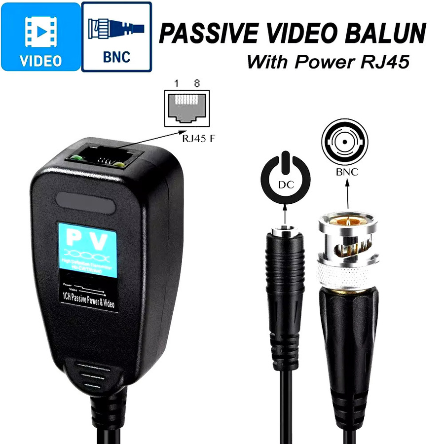 JIENUO Passiver Balun RJ45 auf BNC Video Transceiver für HDCVI HDTVI AHD Analog High Definition Kameras in Schwarz - Bild 2