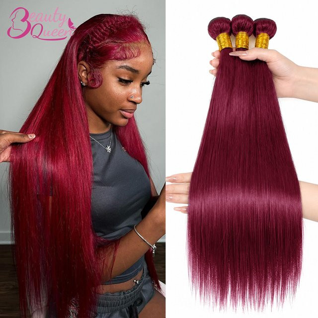 Happy Monday Haarbündel Burmesisches Echthaar Remy-Haar, Weinrot, 30 Zoll - Bild 1