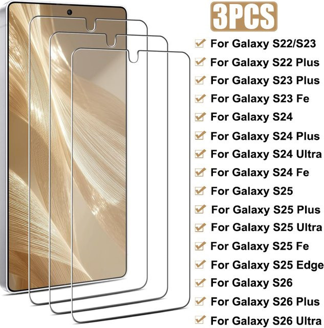3 Stück Displayschutzfolie aus gehärtetem Glas für Samsung Galaxy S26 S25 S24 Ultra S23 S22 Plus S21 FE in Transparent - Bild 1