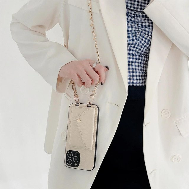 Yiran Crossbody Geldbörse und Handyhülle mit Kartenhalter und Umhängeband in Beige für iPhone 16 15 14 13 12 11 Pro Max XR XS 8 7 SE 2 3 - Bild 1