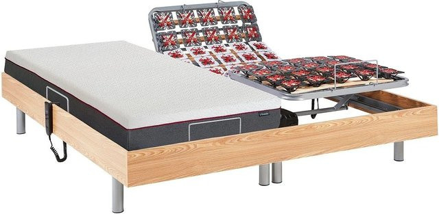 Ysmée Bett mit elektrischem Lattenrost aus Massivholz in Naturfarben Hell, B/T/H: 90 x 200 x 71 cm - Bild 1