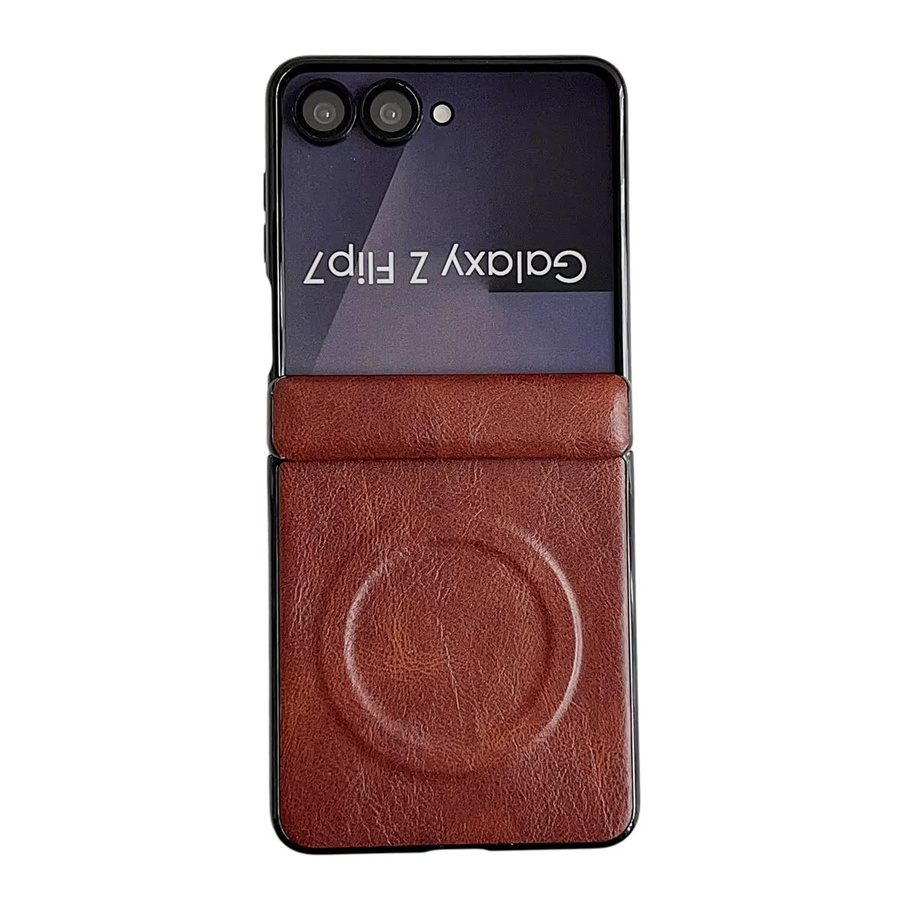 Luxuriöse Retro-Leder-Handyhülle für Samsung Galaxy Z Flip 7 und Z Flip 7 FE in Braun mit Scharnierschutz und magnetischer Rückabdeckung - Bild 4