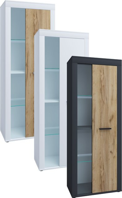 VCM Usilo Highboard Vitrinenschrank mit Glastür und Drehtüren in Weiß, H 159 x B 60 x T 35 cm - Bild 1