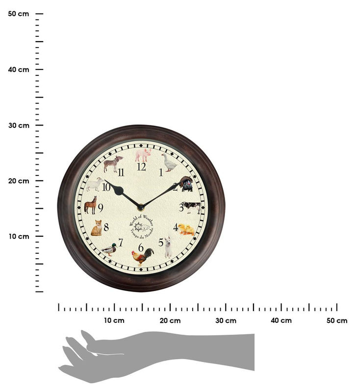 Esschert Design Wanduhr Analog Rund in Braun mit Tiergeräuschen im Landhausstil für Kinder - Bild 4