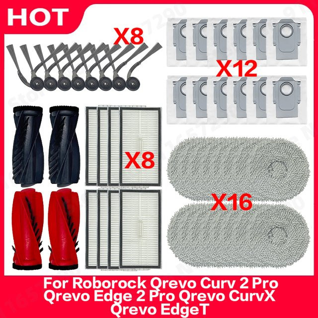 Roborock Zubehör-Set für Qrevo Curv, Qrevo Edge und Qrevo Pro Modelle mit Hauptbürsten, Seitenbürsten, Wischtüchern, Staubbeuteln und Filtern in Multicolour - Bild 1