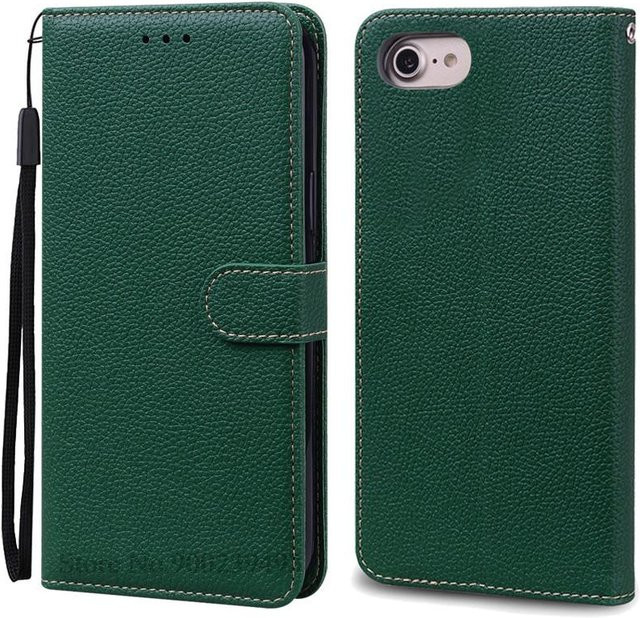 Luxus Brieftasche Hülle für iPhone 6 6S 7 8 Plus in Dunkelgrün mit weichem Silikon und Leder-Klappfunktion - Bild 1