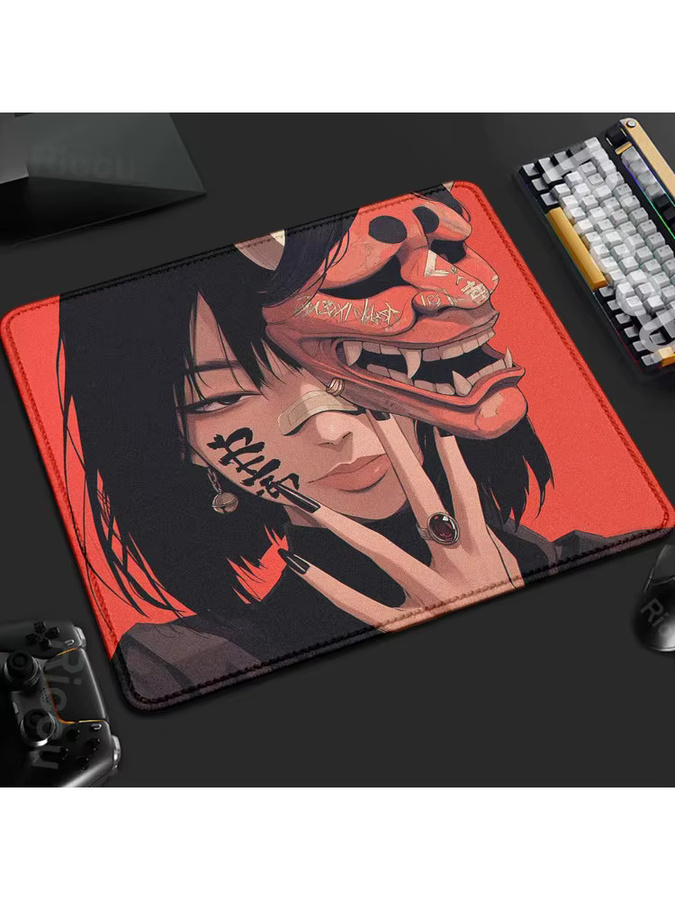 Mairuige E-Sport Mauspad mit Maske Mädchen Design, rutschfest und mit genähtem Rand, B/H: 45 x 40 cm, multicolour - Bild 5