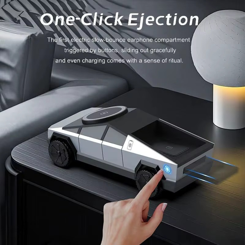 VIKEFON Kabellose Ladestation im Automodell-Design mit Lichteffekt und Rotationsfunktion, Farbe: Silber, kompatibel mit iPhone, iWatch und AirPods - Bild 3