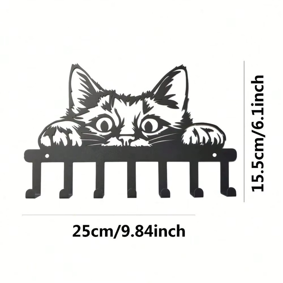 HELLOYOUNG Katzen-Schlüsselhalter aus rostfreiem Metall im Vintage-Design für die Wandmontage, Schwarz oder Silber - Bild 2
