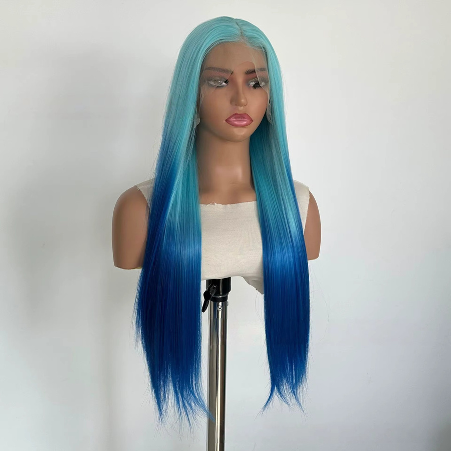 SNQP Lace-Front-Perücke, langes glattes Haar, Tiefblau, Kunstfaser - Bild 2
